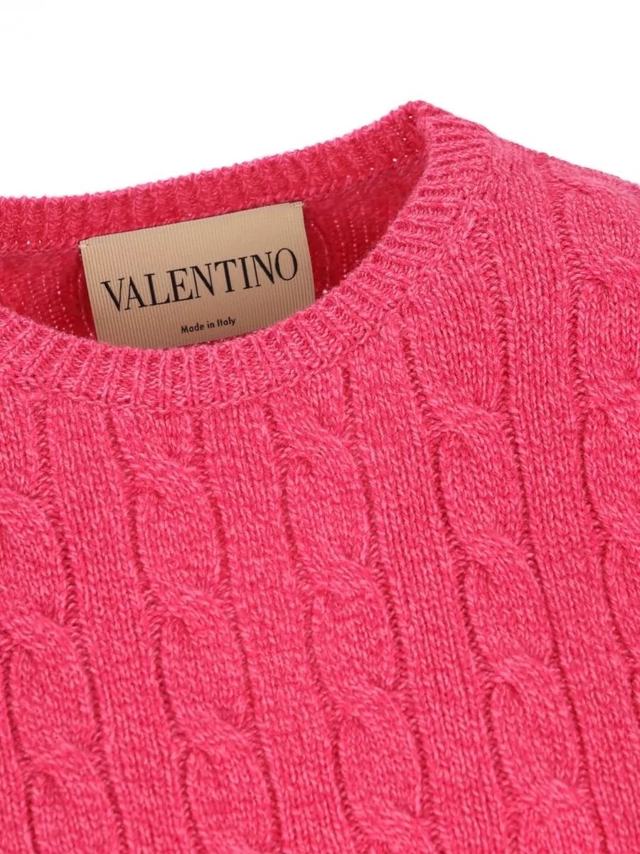 Valentino Garavani Cable-Knit Wool Crewneck Sweater