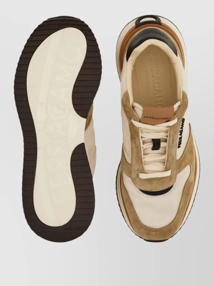 Ferragamo Low Sneakers Contrast Panels Round Toe Rubber