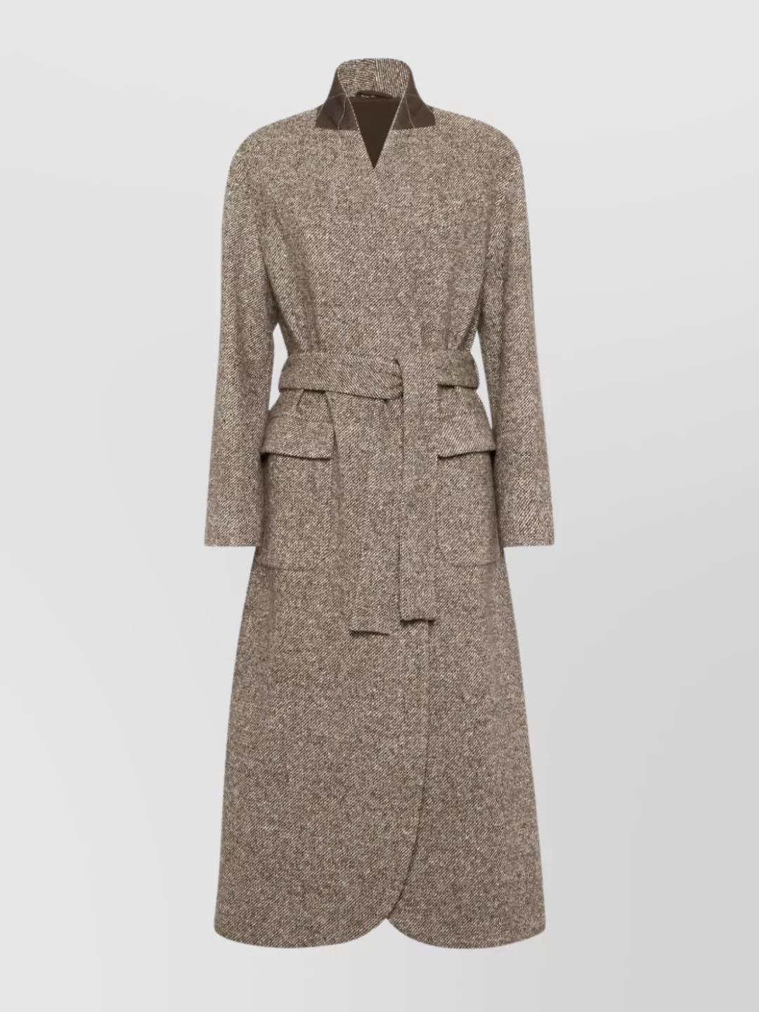 Brunello Cucinelli Coat Wrap Belted Notched Lapel In Brown