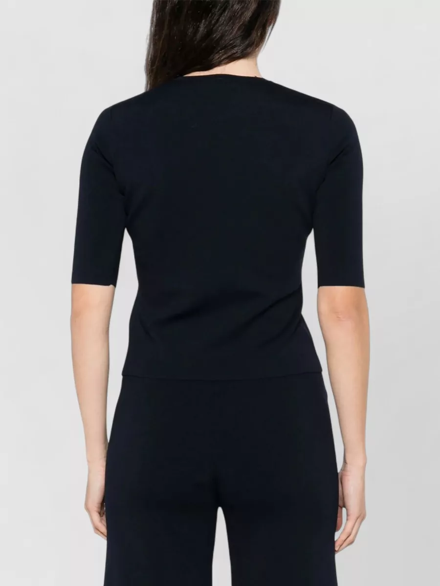 Max Mara Ribbed Crew Neck Three Quarter Sleeve T-Shirt