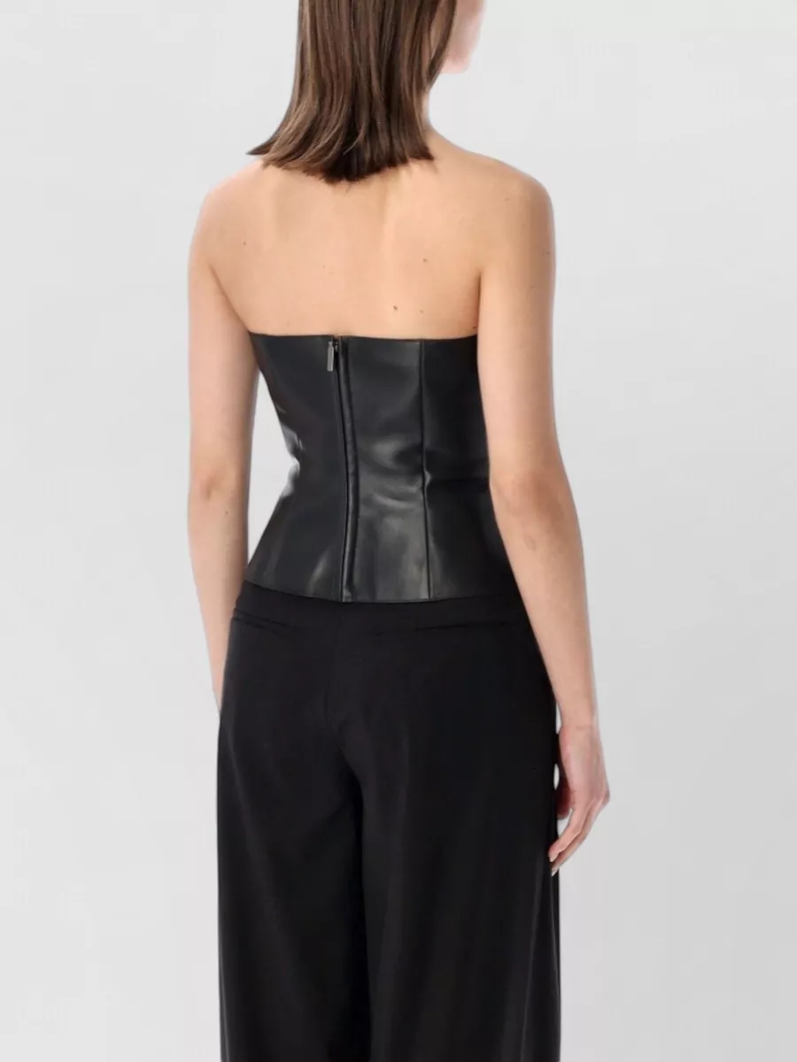 Ralph Lauren Leather V-Neck Bustier Top