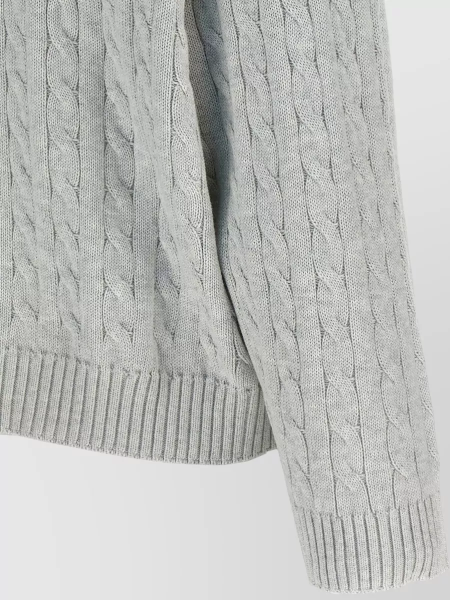 Brunello Cucinelli V Neck Cable Knit Cotton Sweater