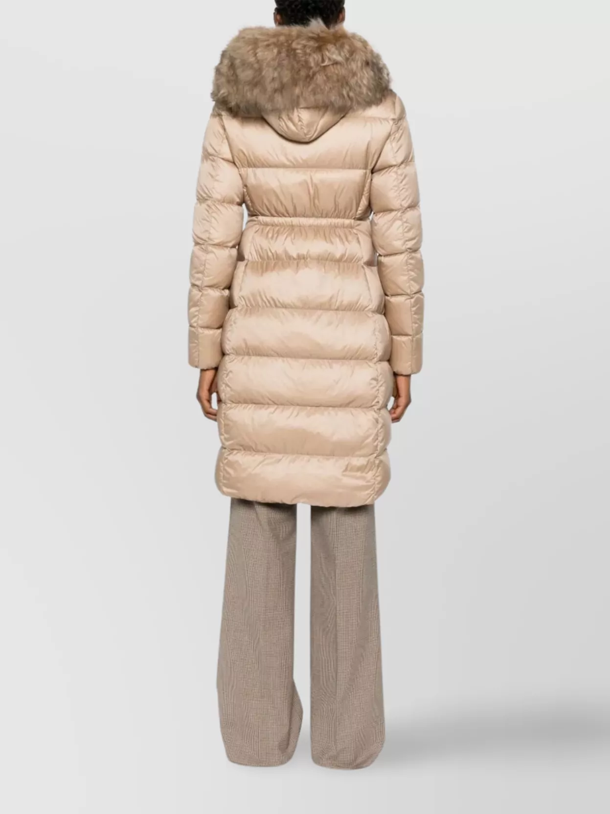 Moncler Long Hooded Down Jacket With Fur Trim