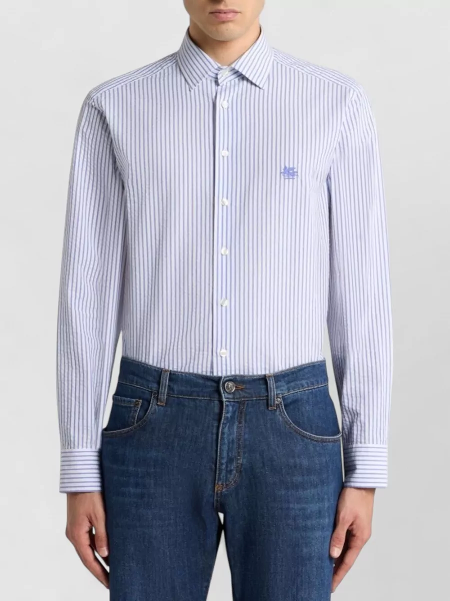 Etro Striped Nylon Silk Shirt Button Down Collar