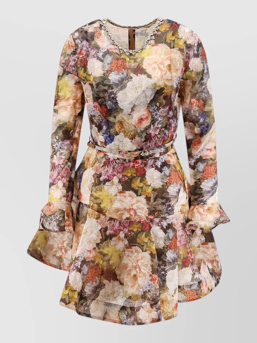 Zimmermann Silk linen rhinestone-trim mini dress