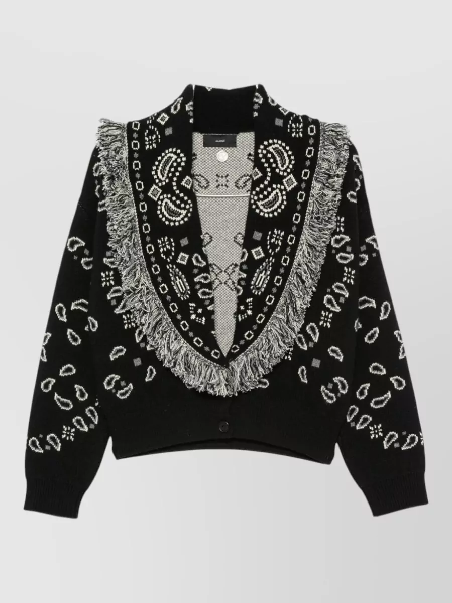 Alanui cashmere and virgin wool paisley jacquard fringed cardigan
