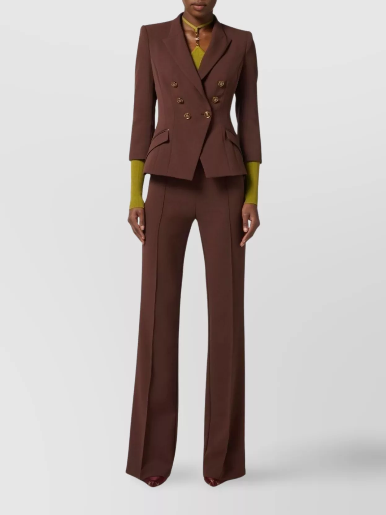 Elisabetta Franchi Structured Double-breasted Jacket Gold Buttons In Brown