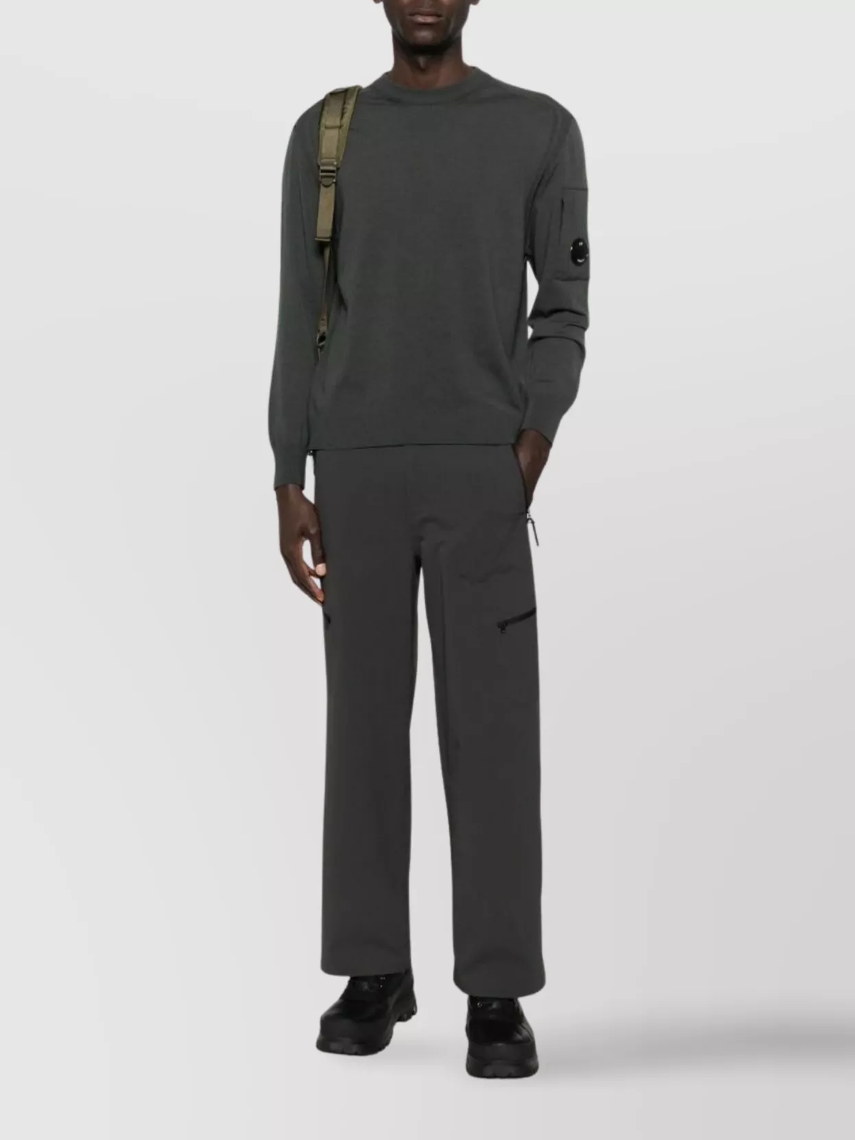 C.p. Company Wool Crewneck Sweater Featuring Logo Detail In Gray
