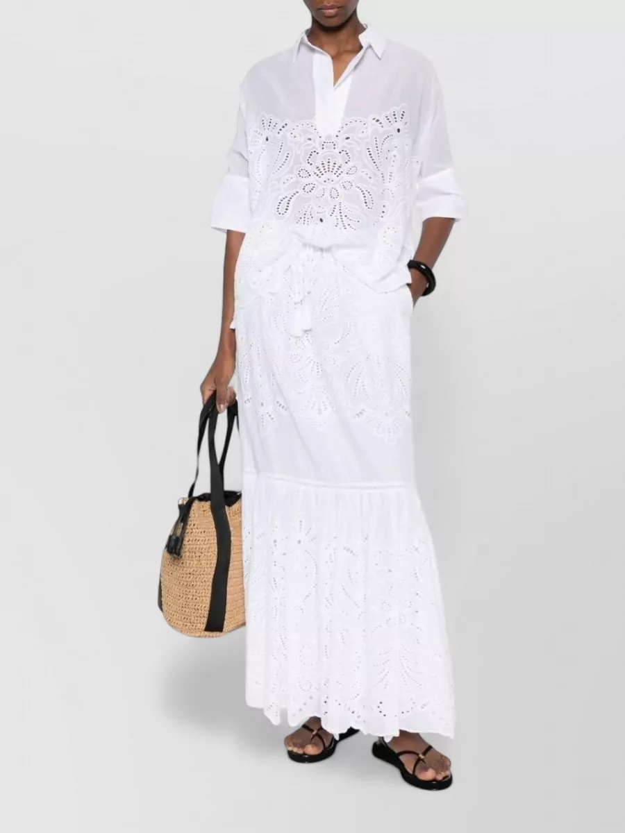 Ermanno Firenze Embroidered Cropped Cotton Short-Sleeve Shirt