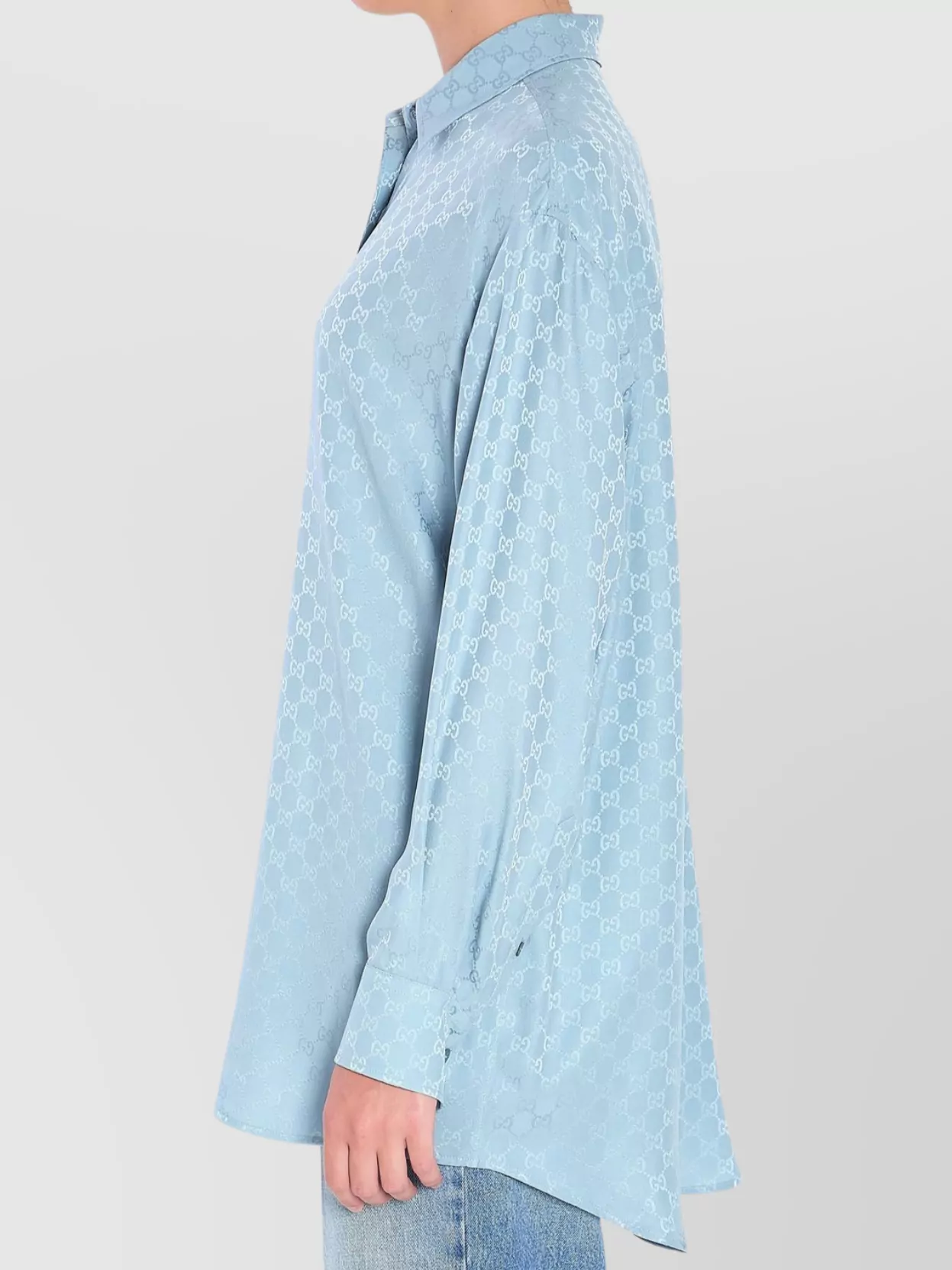 Gucci Womens Aqueous Monogram Relaxed-fit Silk Shirt In Blue