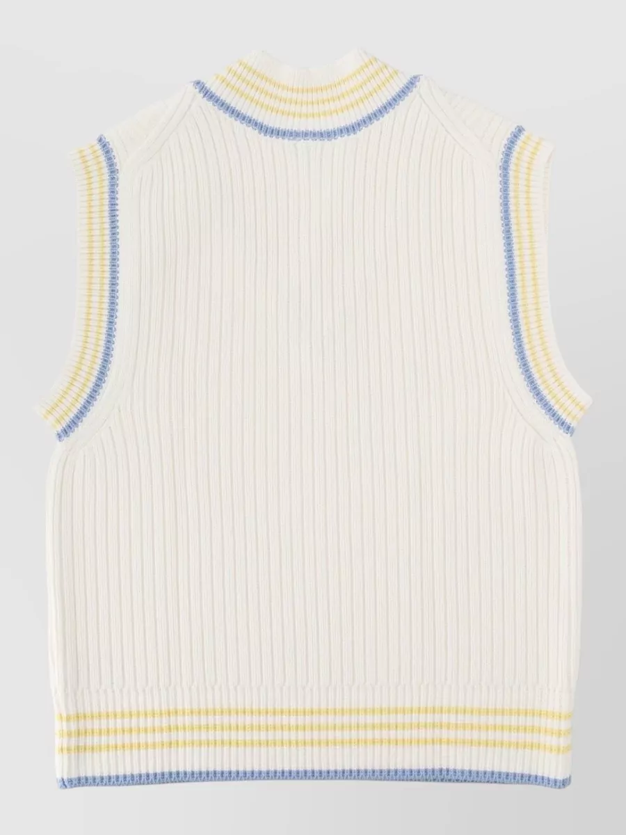 Lacoste Ribbed Knit V-Neck Vest