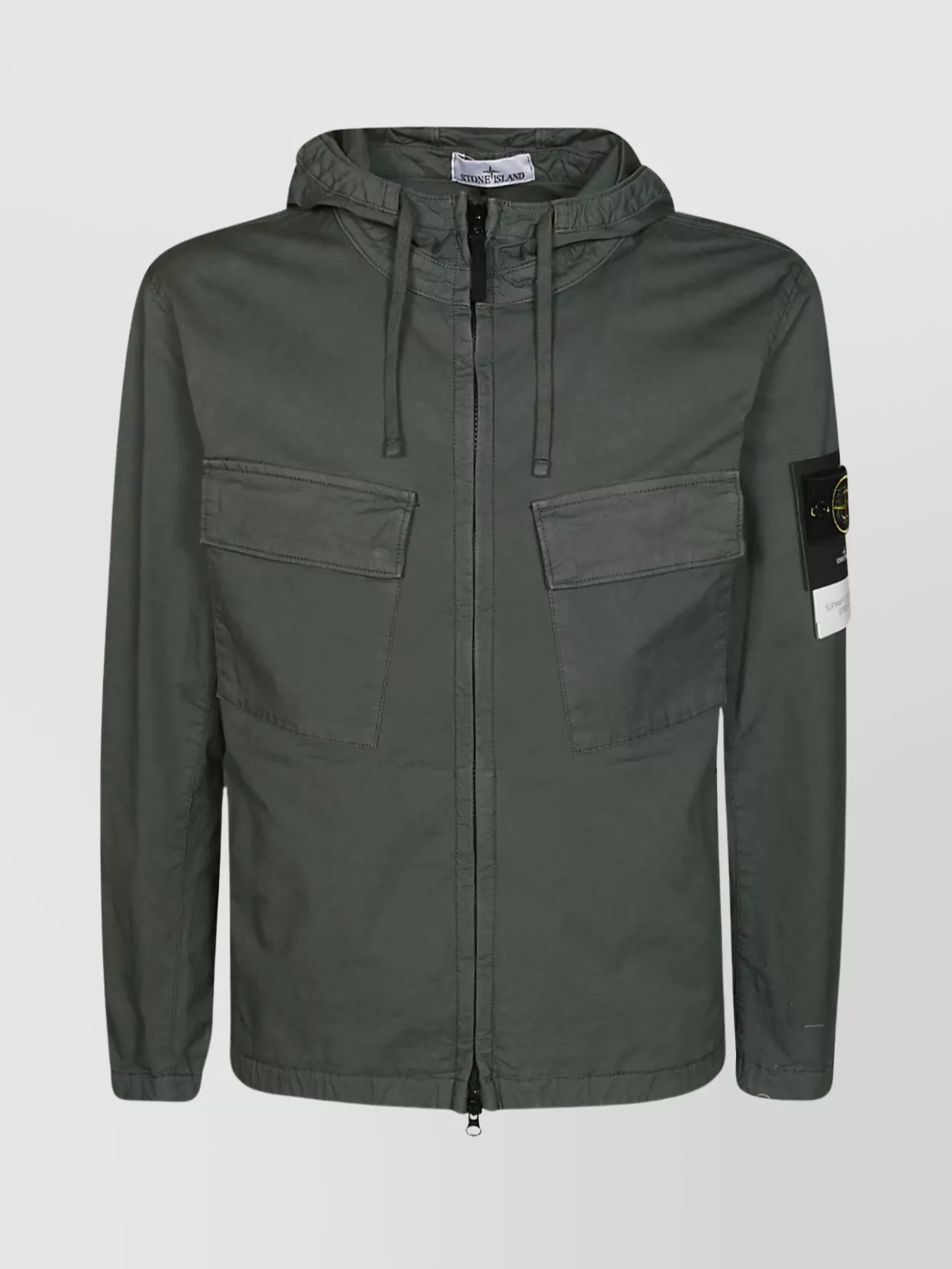 Stone Island Hooded Cotton Jacket Chest Pockets In Military