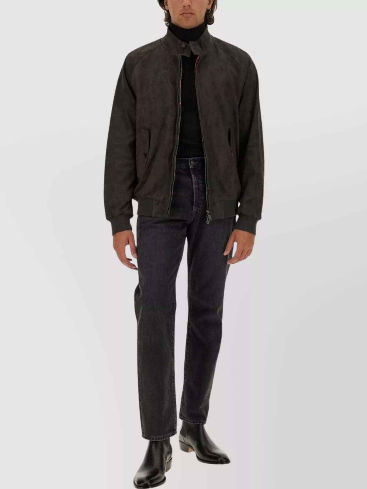 Baracuta Jacket With Buttoned Pockets And High Collar In Black