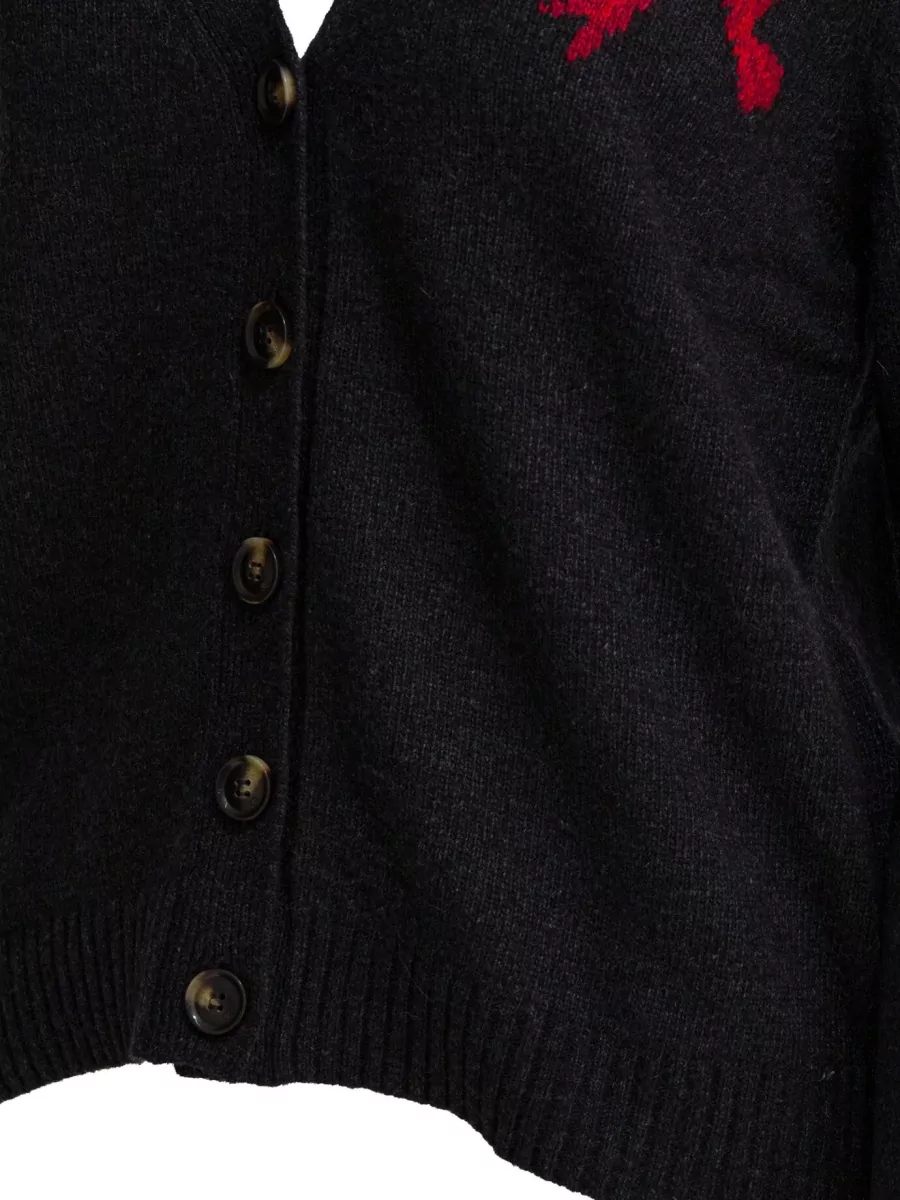 Ganni Wool Blend Cardigan Long Sleeve Graphic