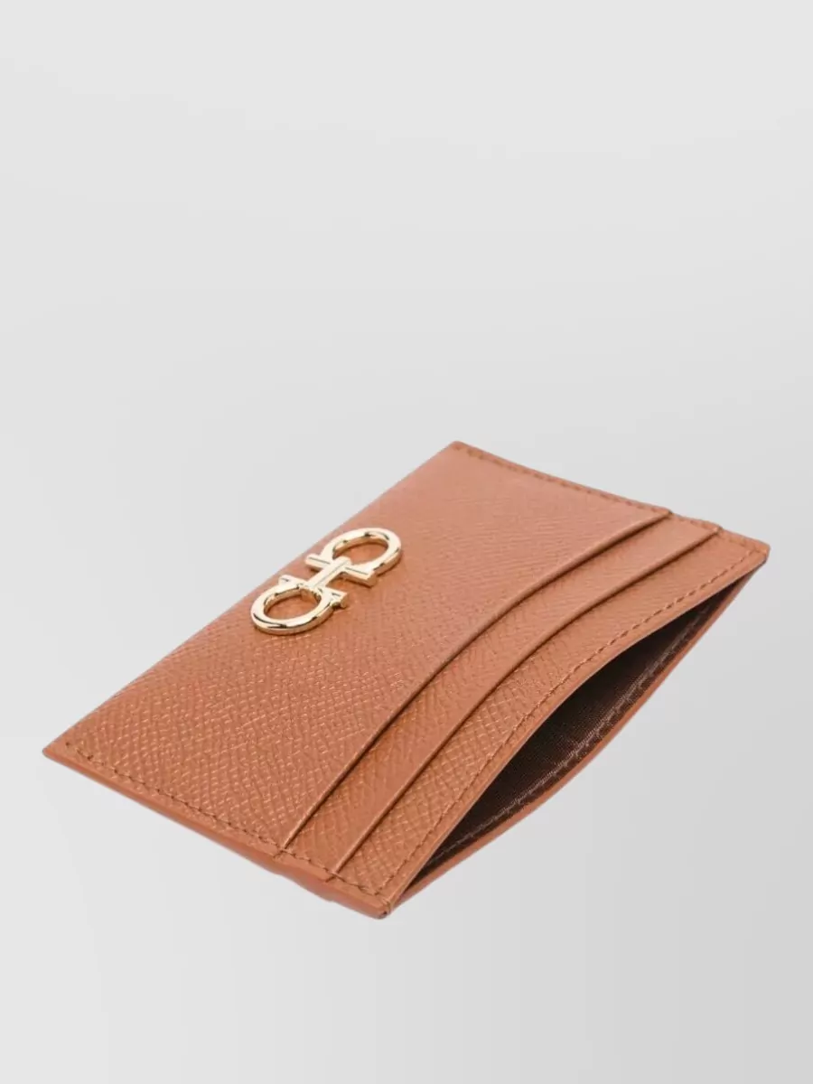 Ferragamo Hammered Leather Cardholder Featuring Gancini Detail