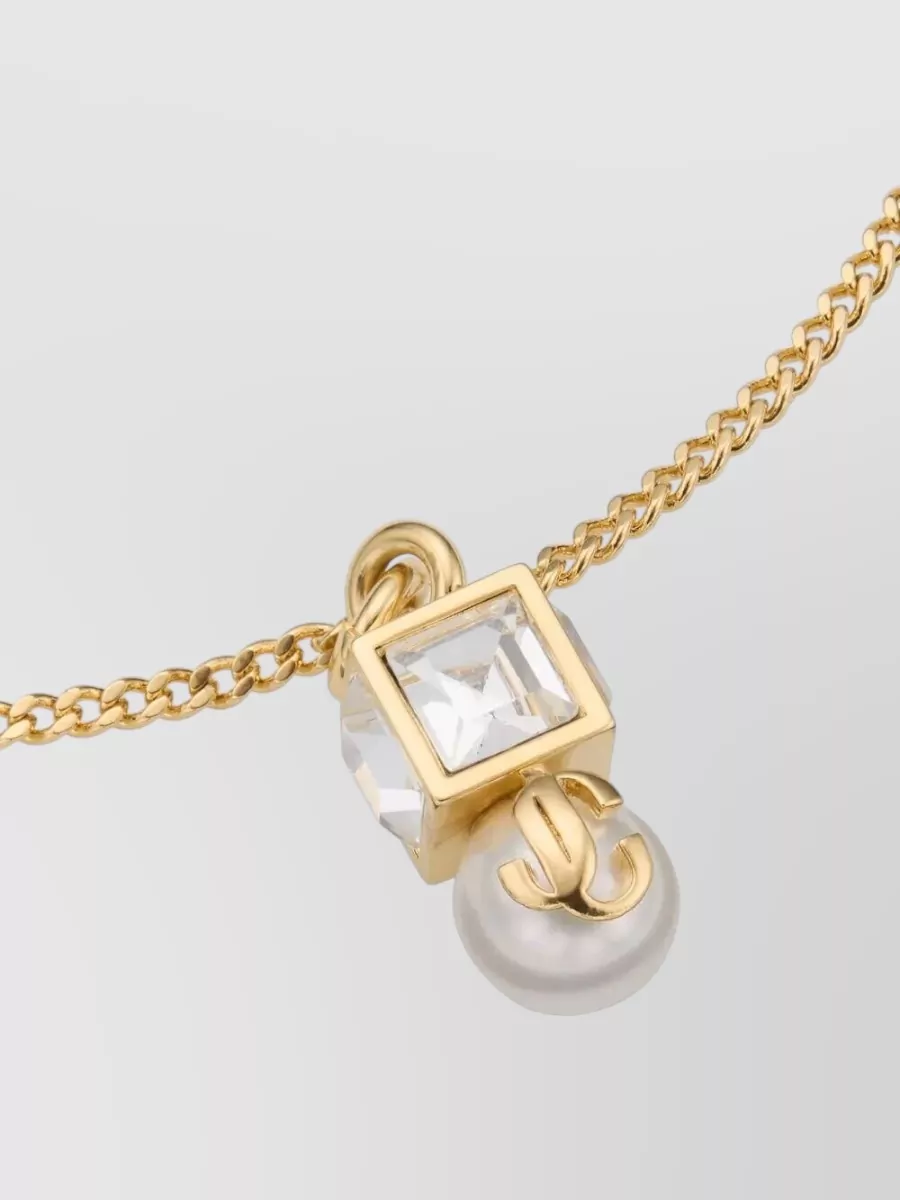 Jimmy Choo Metal Bracelet Chain Link Pearls Crystals