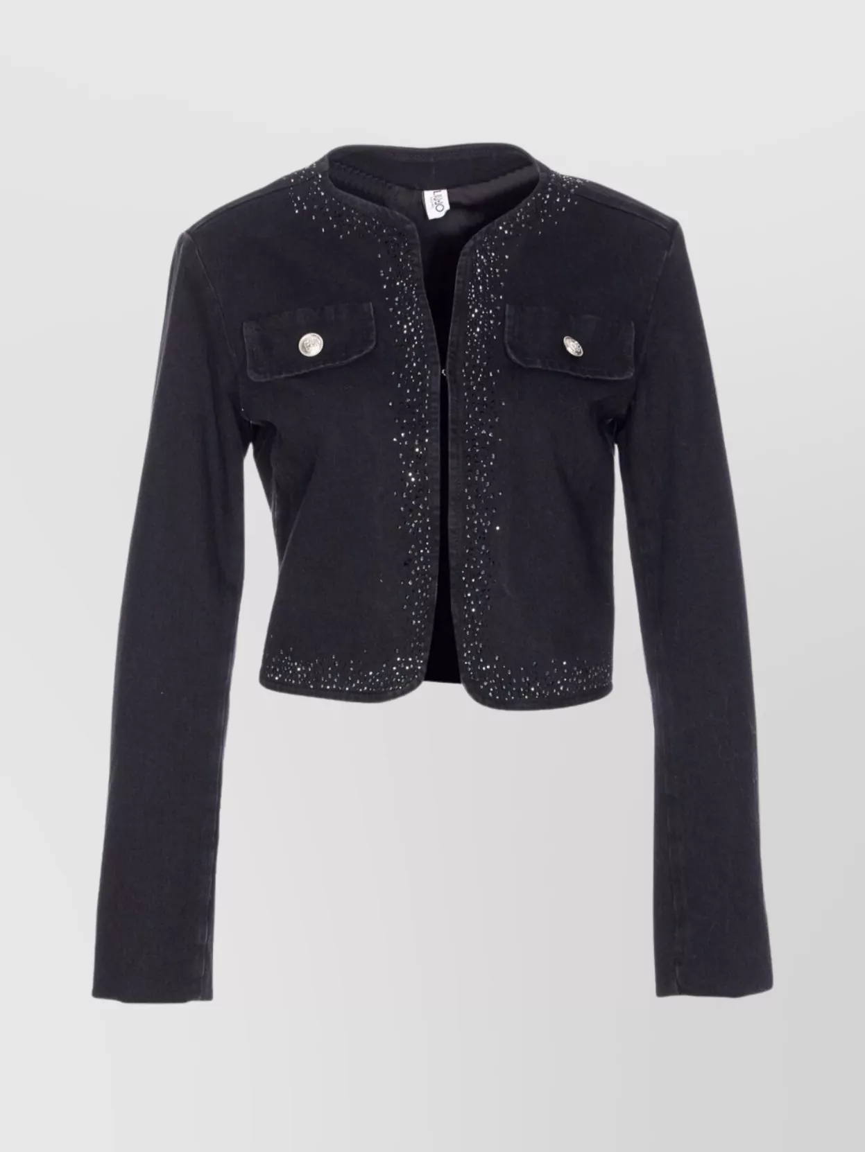 Liu •jo Denim Jacket Studded Buttoned Pockets In Black