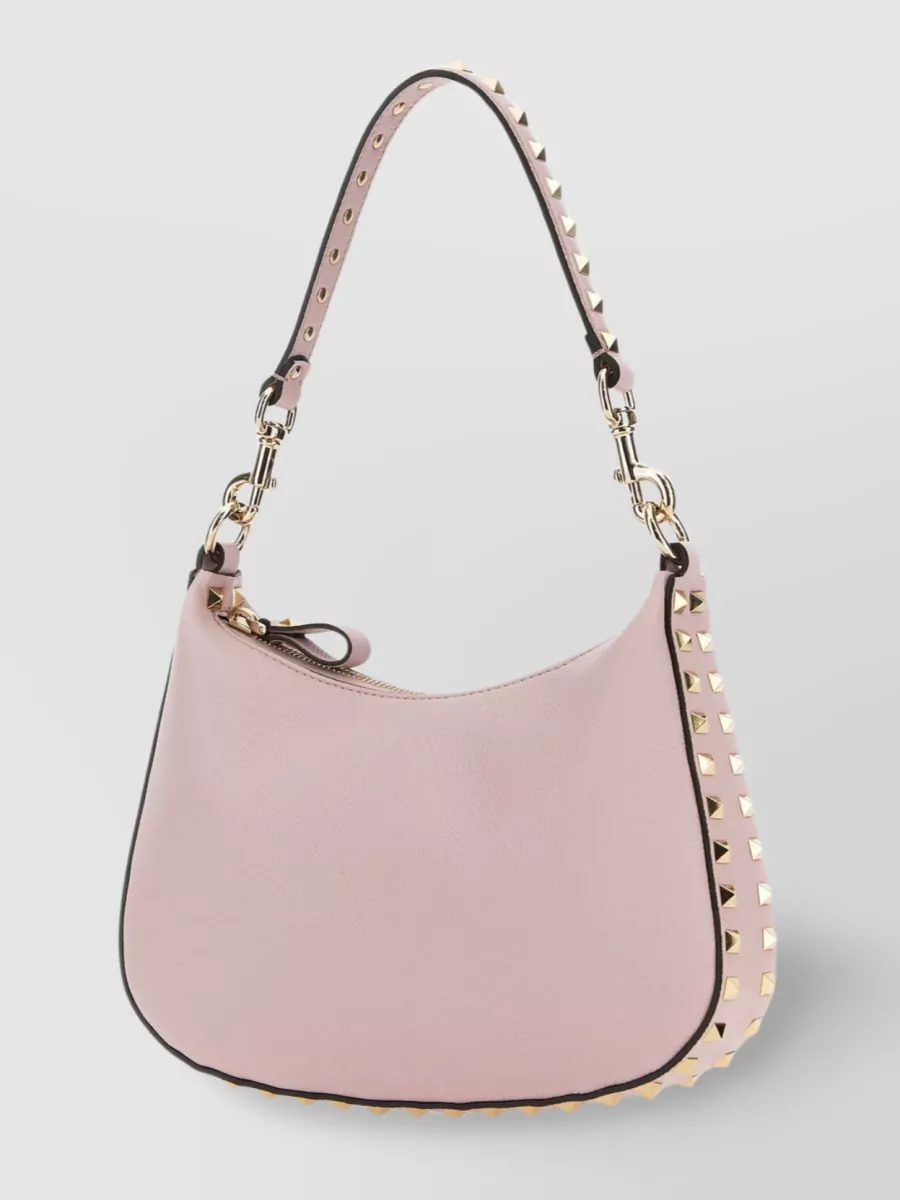 Shop Valentino Small Leather Rockstud Shoulder Bag In Cream