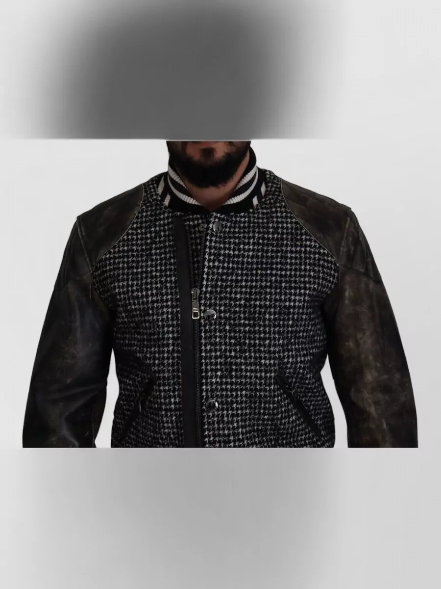 Dolce&Gabbana Leather Houndstooth Bomber Jacket