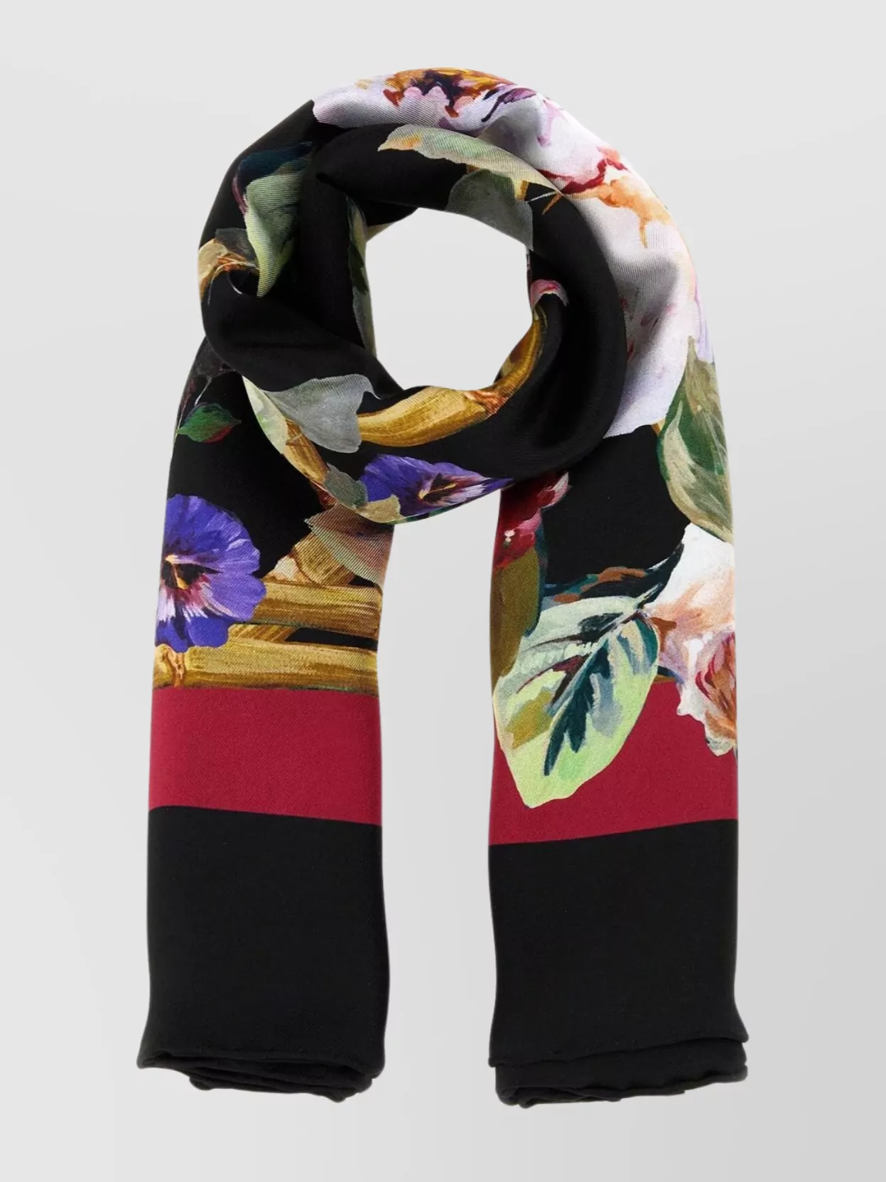 Shop Dolce & Gabbana Silk Foulard With Fringed Edges And Unique Print In Black