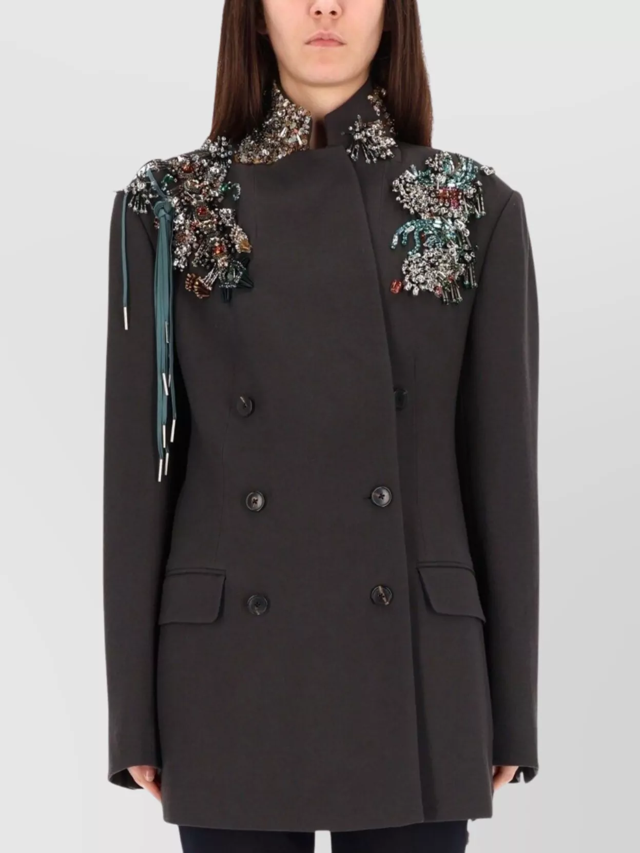 Dries Van Noten Tailored Jacket With Structured Silhouette And Embellished Shoulders In Brown