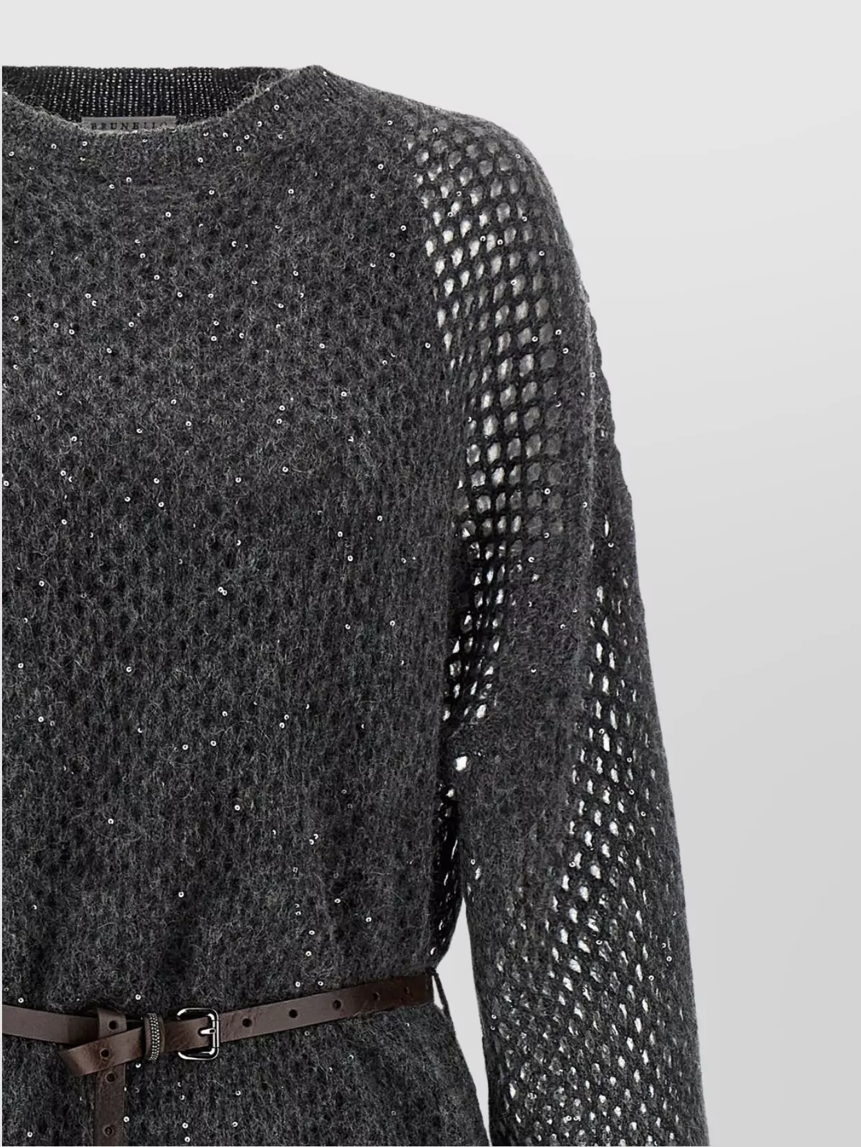 Brunello Cucinelli Waist Belt Long Round Neck Sequin Dress