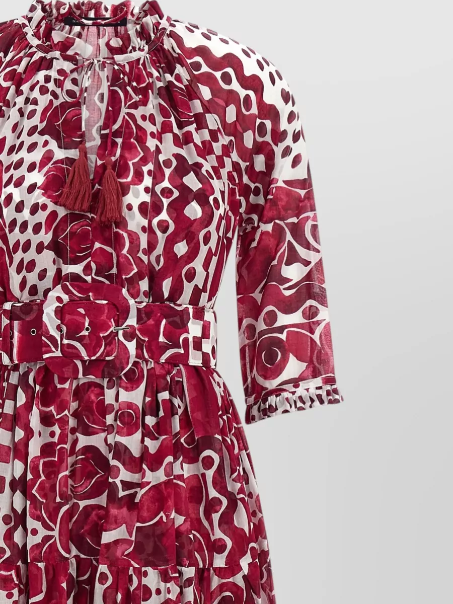 Samantha Sung Cotton Printed V-Neck 3/4-Sleeve Midi Dress