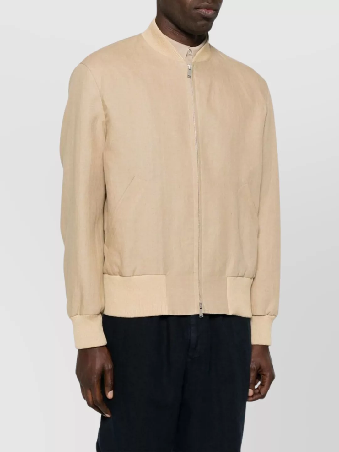 Lardini Ribbed Collar Jacket Side Pockets