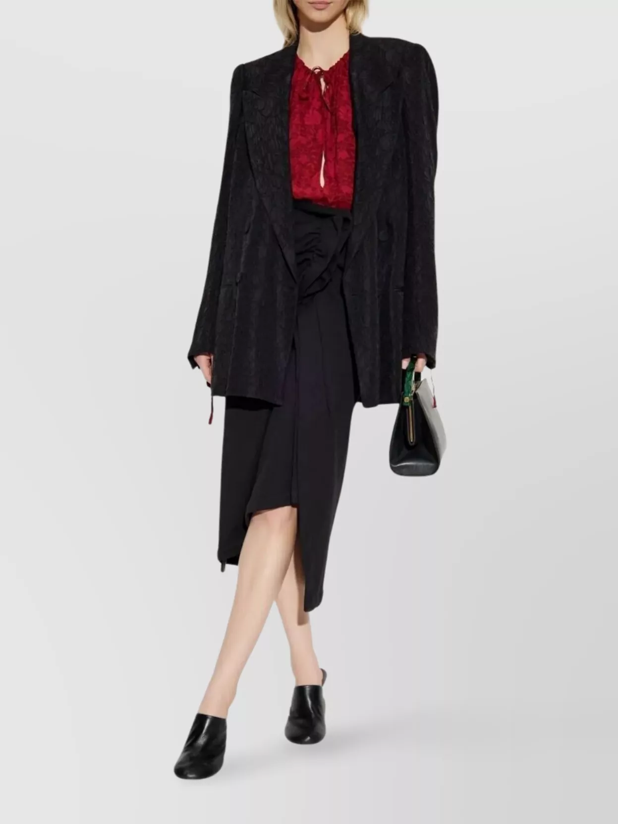 Dries Van Noten Longline Textured Jacket Notched Lapels In Brown