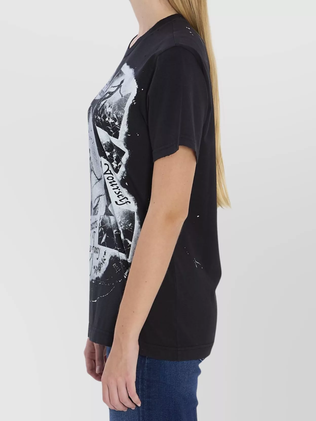 Dolce & Gabbana Graphic Print Cotton T-shirt With Ribbed Neck In Black