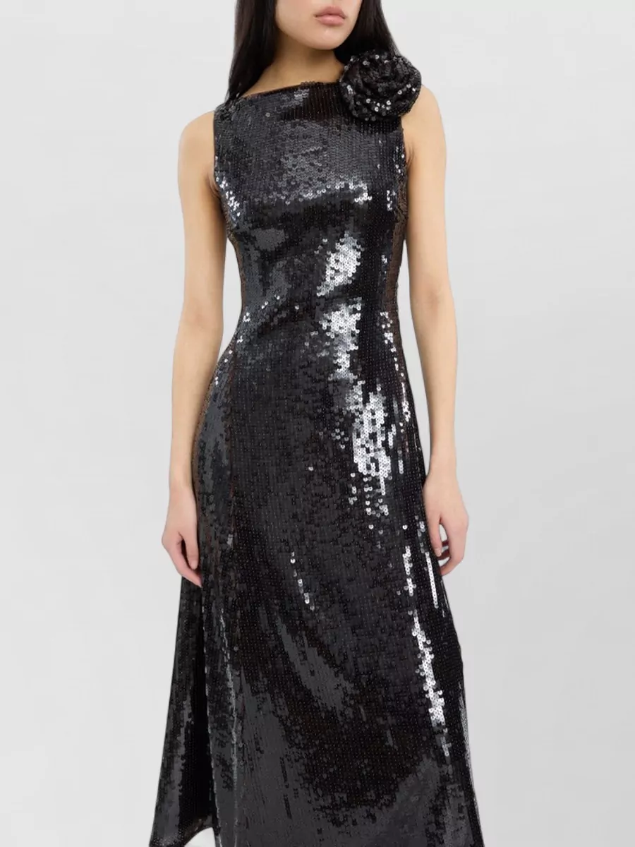 Rotate Sequined Sleeveless Crew-Neck Flared Midi Dress