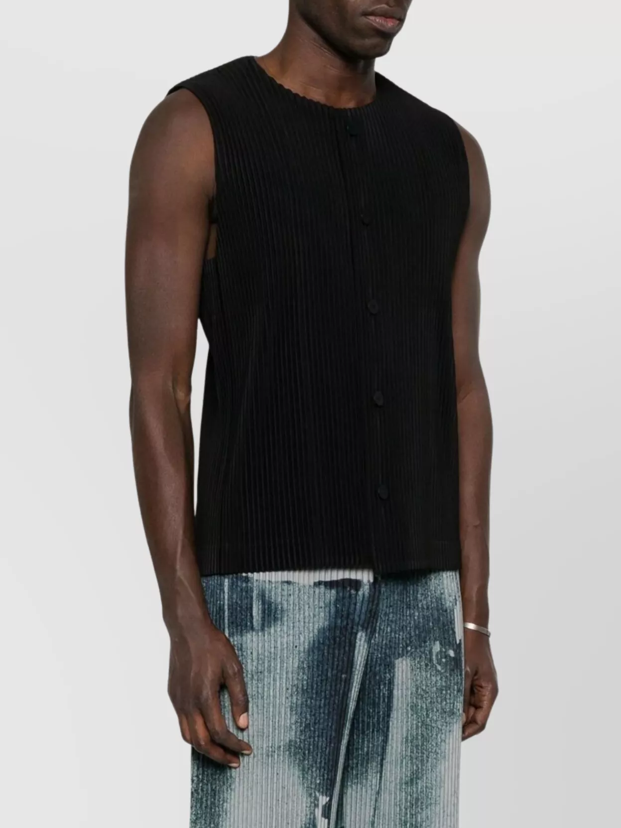 Shop Issey Miyake Pleated Crew Neck Sleeveless Knit Vest