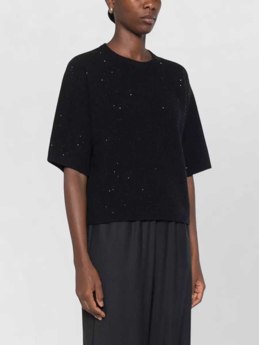 Fabiana Filippi Bouclé-Knit Sequin-Embellished Short-Sleeve Wool-Blend Sweater