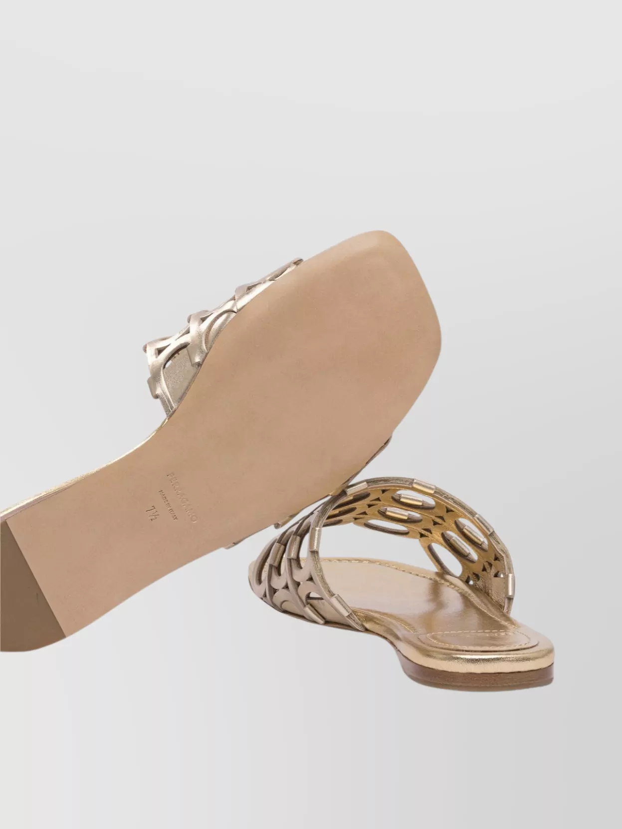 Ferragamo Erne Logo Monogram Metallic Leather Sandals
