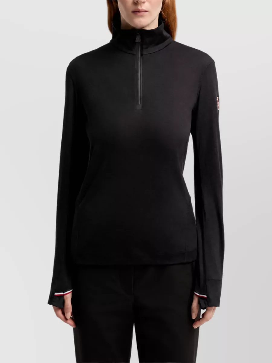 Moncler Wool Silk Half Zip Mock Neck Sweater