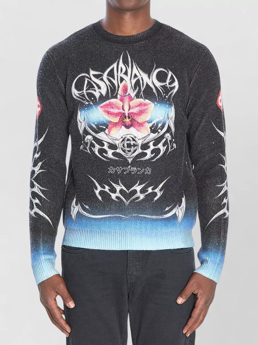 Casablanca cashmere wool regular-fit blades-print crew-neck sweater