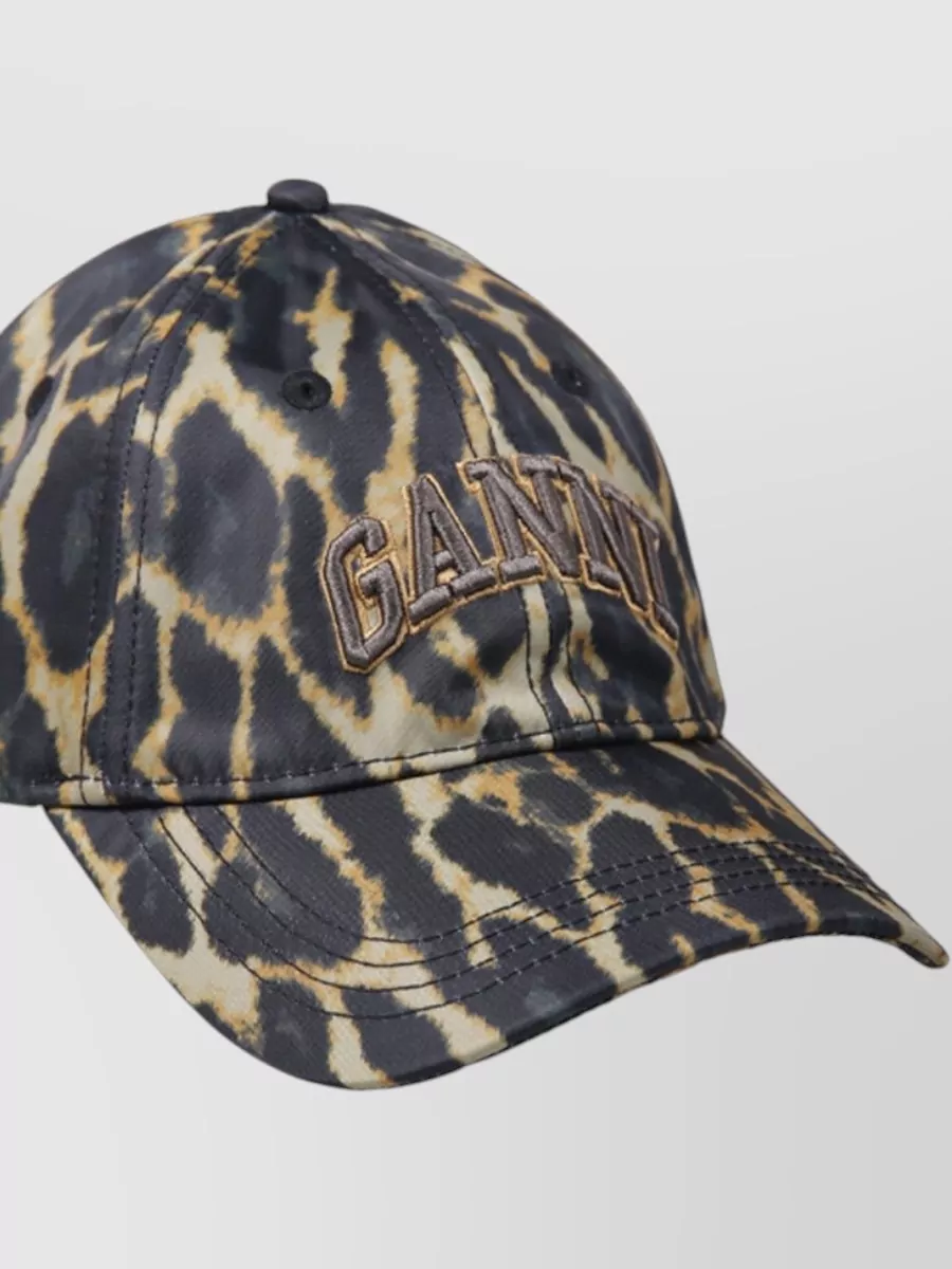 Ganni Nylon Cap Animal Print Curved Brim