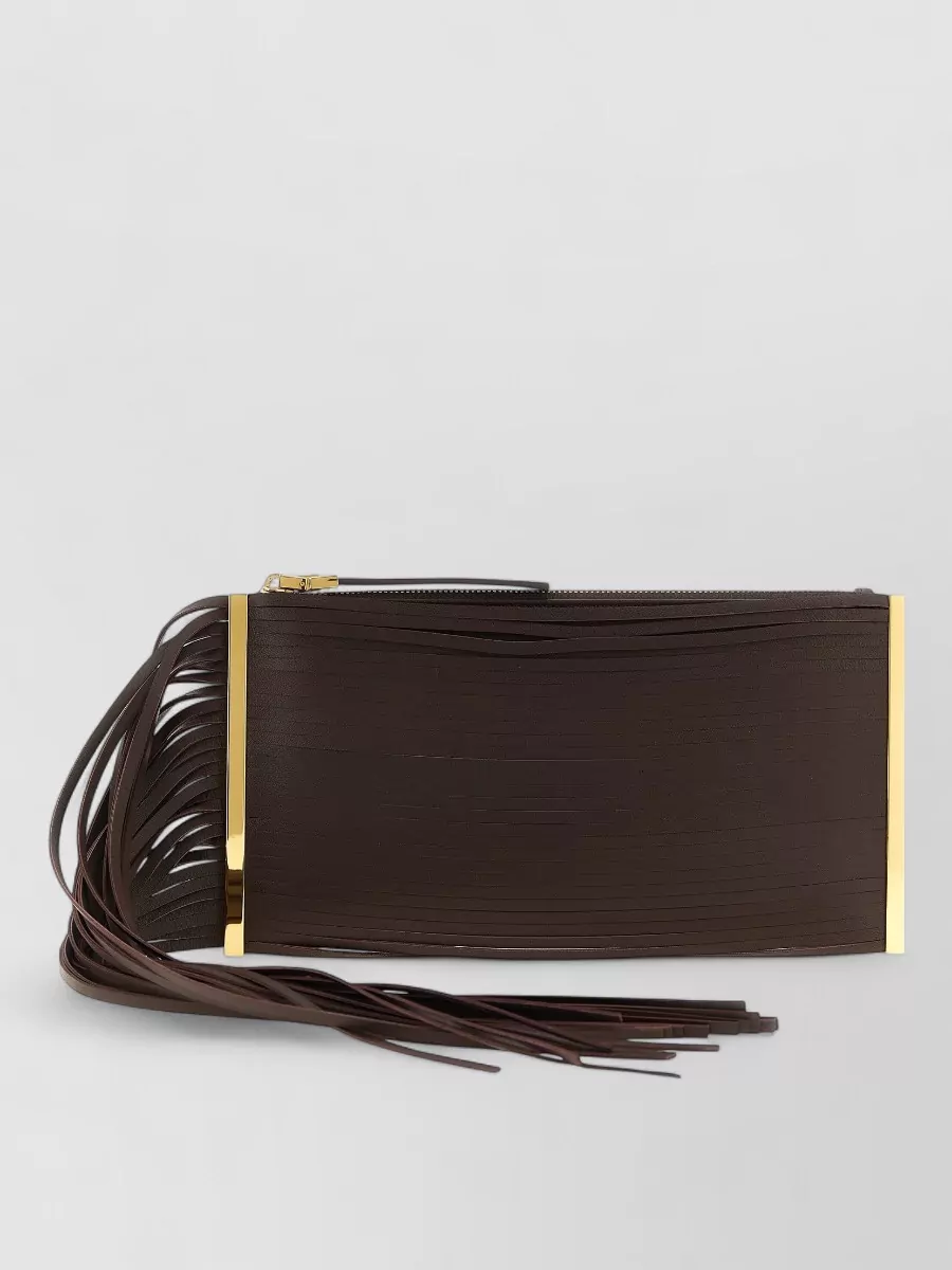 Elisabetta Franchi Leather Fringed Clutch Bag