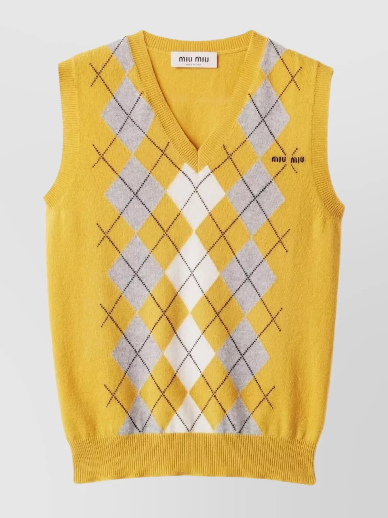 Miu Miu Cashmere Argyle Knitwear Sleeveless V-neck In Multi