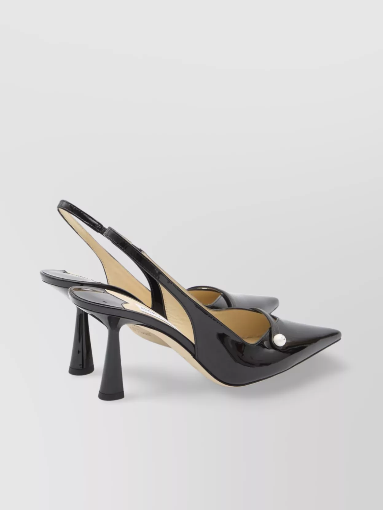 Jimmy Choo Button Detail Patent Pointed Stiletto Pumps In Silver
