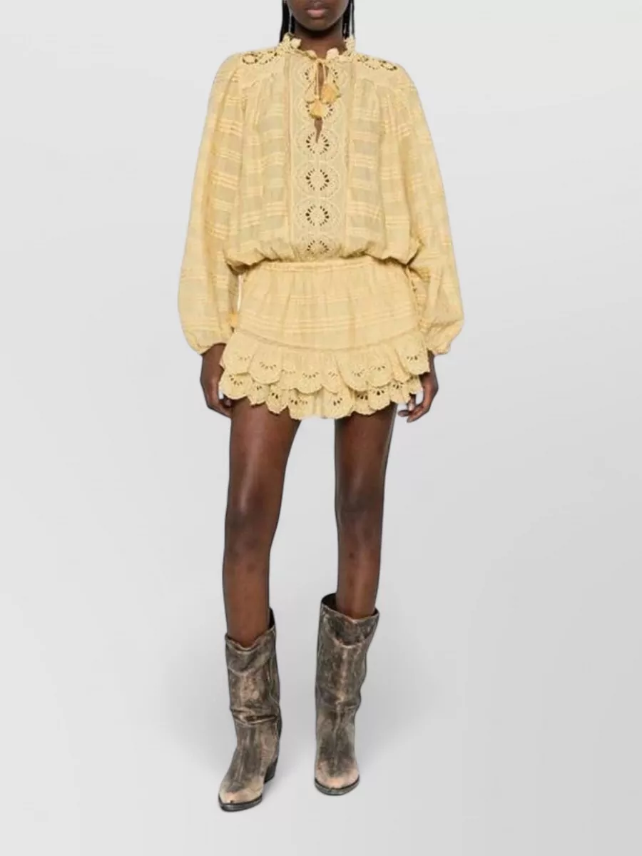 Isabel Marant Etoile Ruffled Embroidered Long-Sleeve Mini Dress