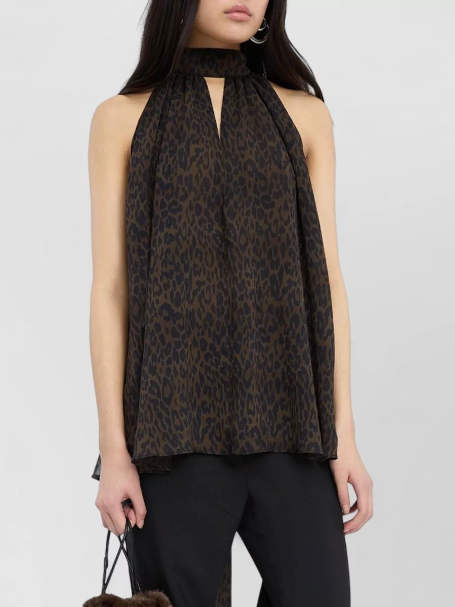 Rotate Leopard-Print Halterneck Bow Top