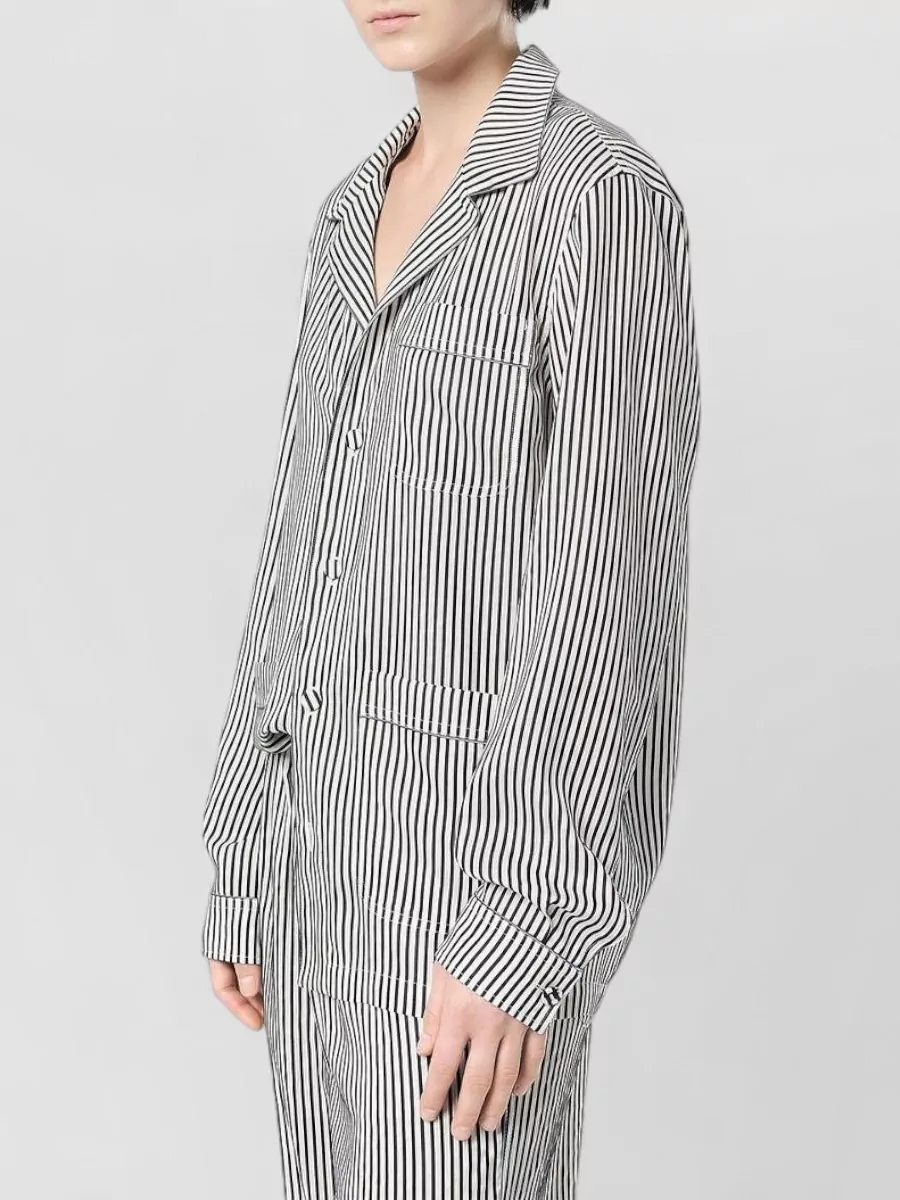 Tom Ford Striped Silk Pajama Shirt Piping Logo