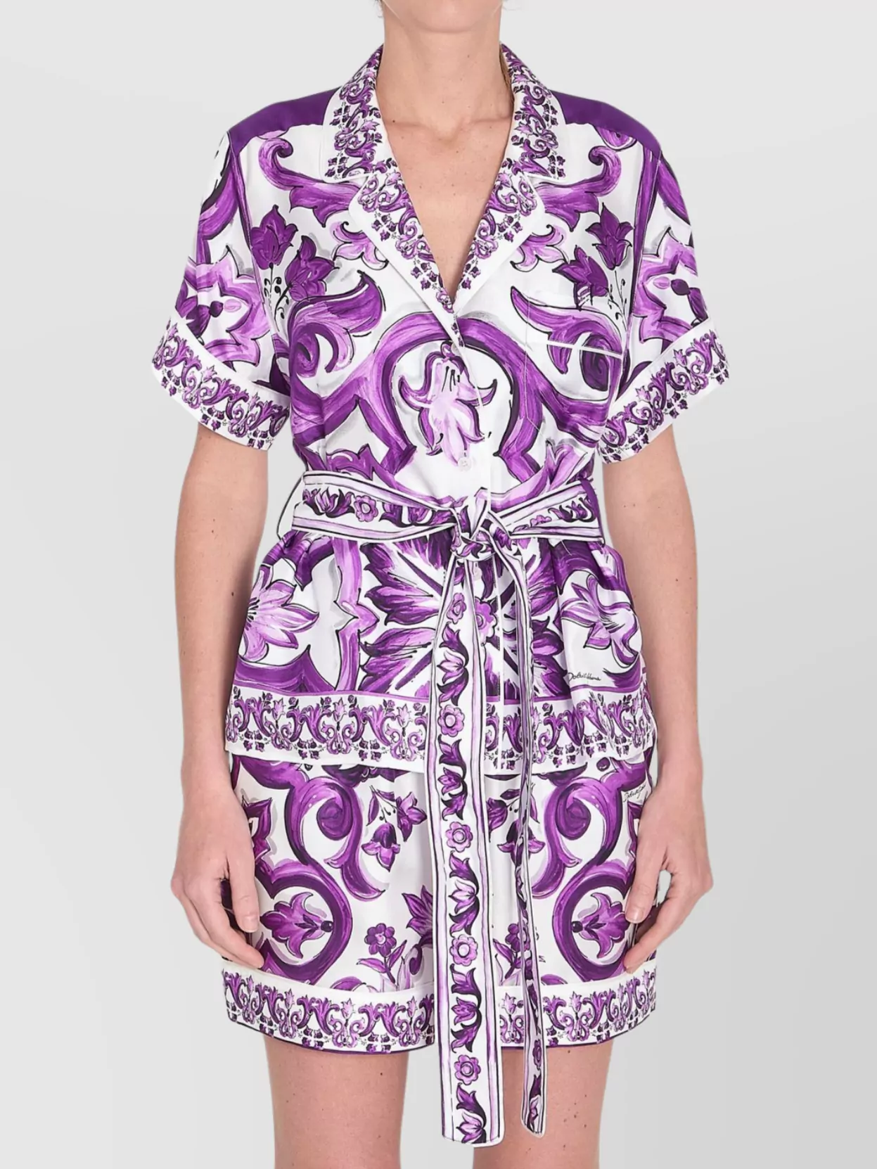 Dolce&Gabbana Maiolica Floral Print Shirt Dress