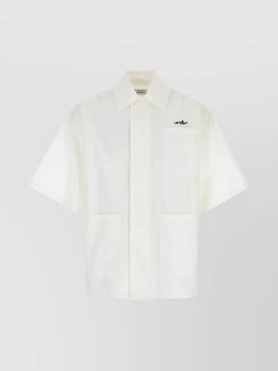 Shop Off-white Embroidered Flower Cotton Oversize Shirt In Cream
