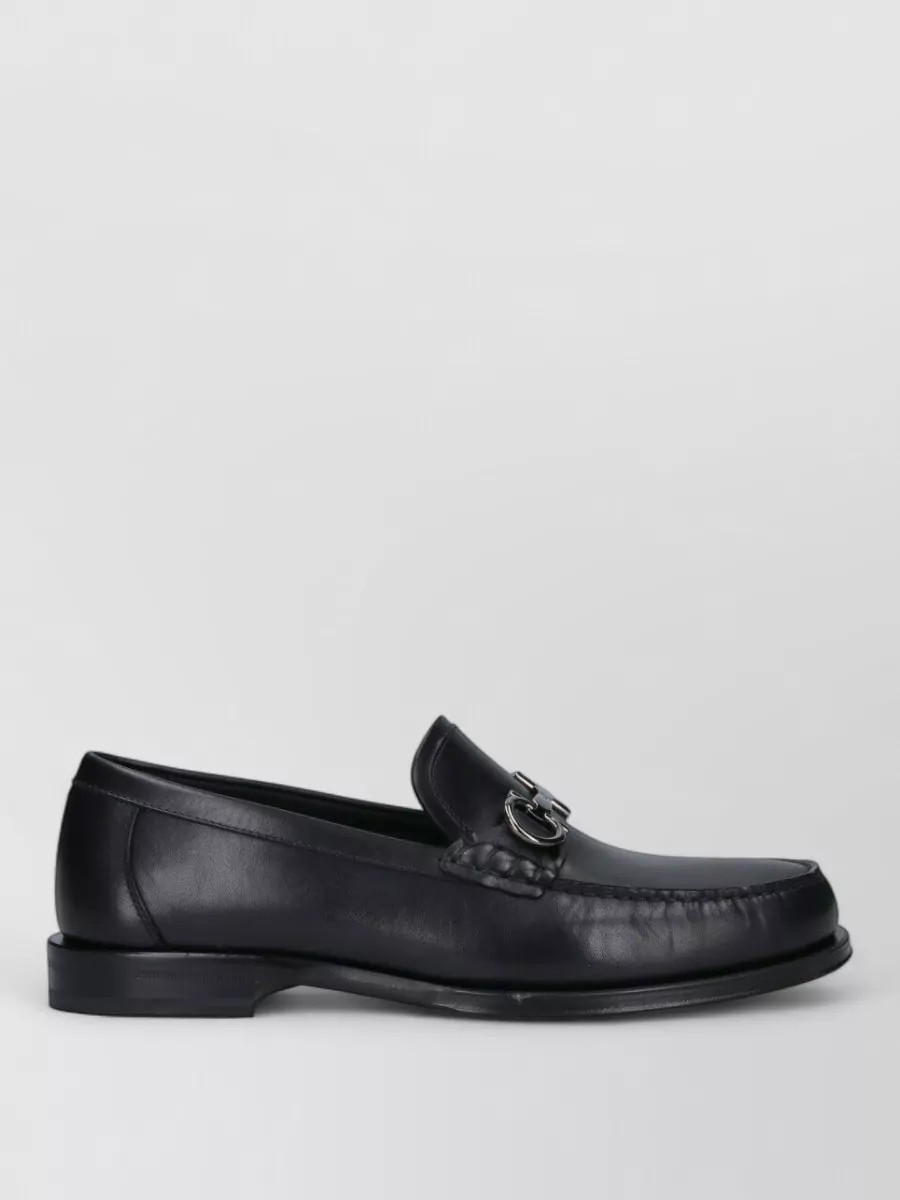 Ferragamo Leather Loafers Round Toe Metal Buckle