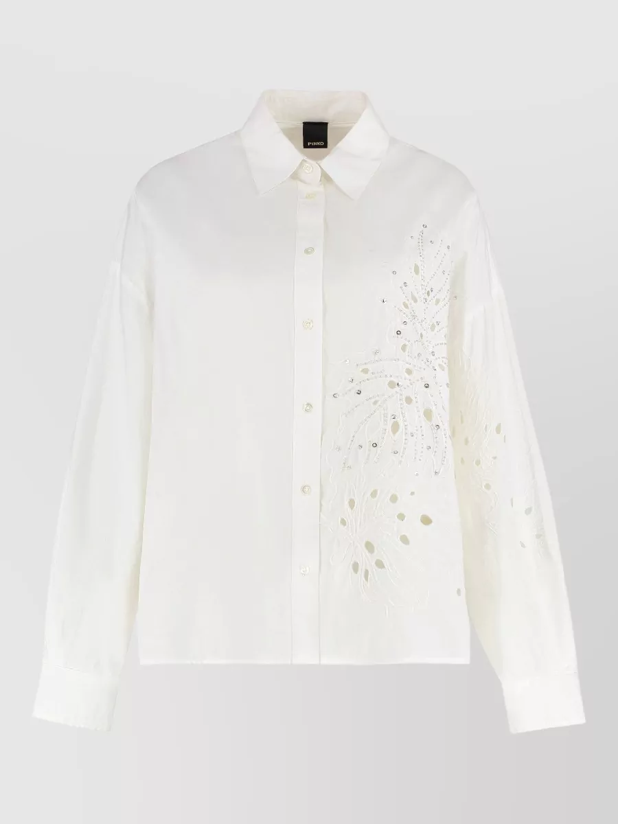 Pinko rhinestone-embroidered boxy cotton shirt