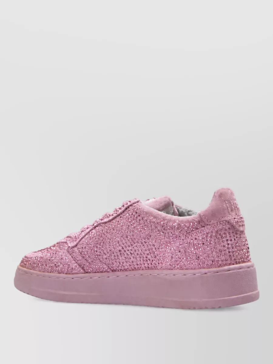 Autry Crystal-Embellished Suede Leather Lace-Up Sneakers