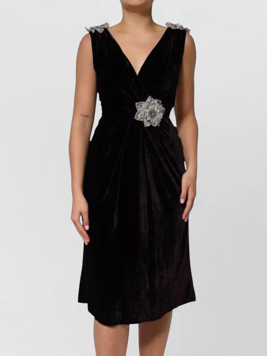 Dolce&Gabbana velvet v-neck floral-embellished midi dress