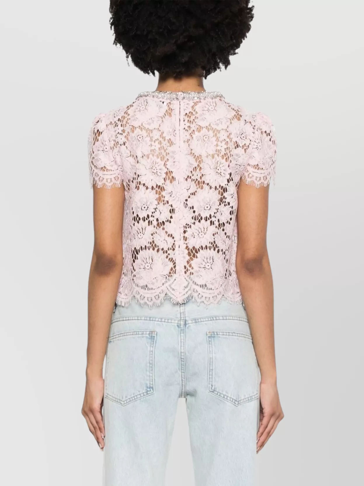 SELF-PORTRAIT BEADED FLORAL LACE TOP WITH CRYSTAL EMBELLISHMENT 